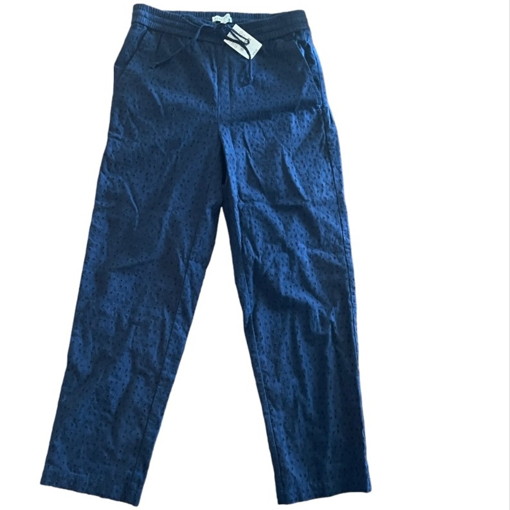 NWT J Crew Factory Size XS navy blue eyelet crop pants, drawstring elastic waist